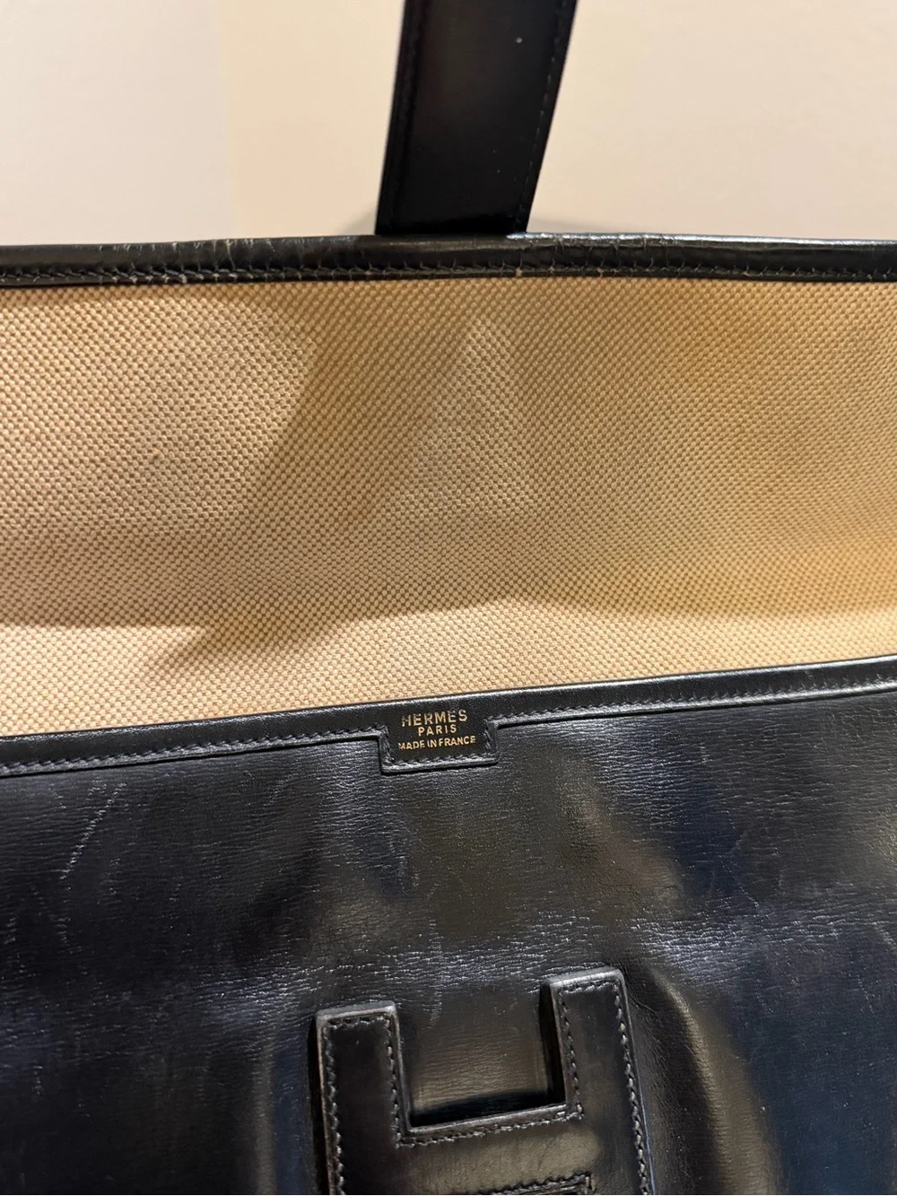 Hermes Black Leather Men's Clutch with Signature H Detail